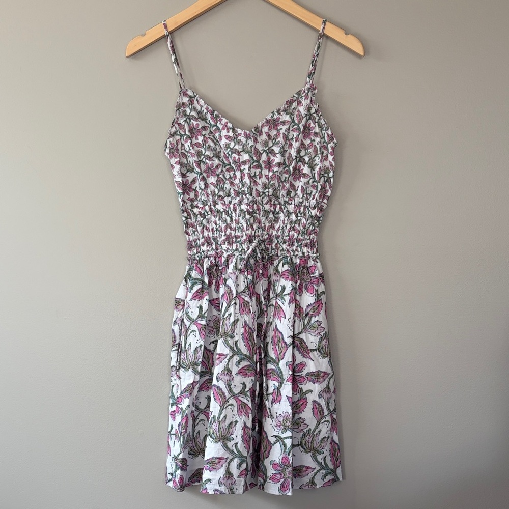Celina Moon Floral Cotton Mini Dress Size XS White Pink‎ Green